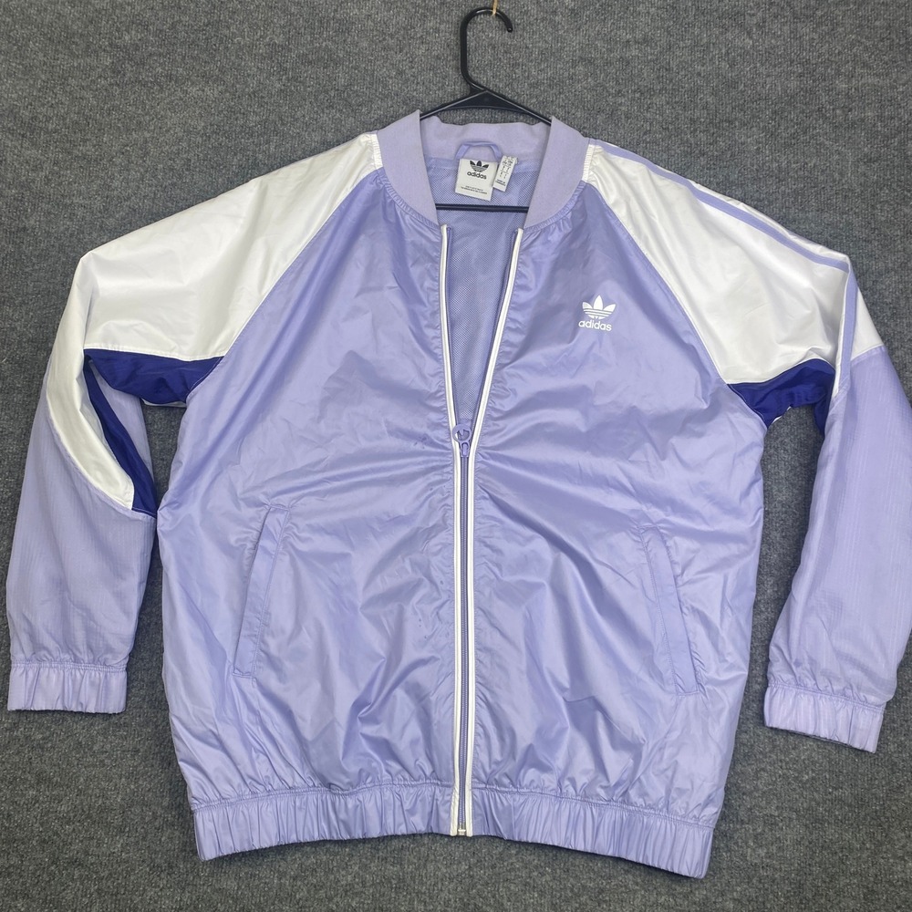 Adidas Originals Womens Purple White Colorblock Windbreaker Jacket HC2097 L
